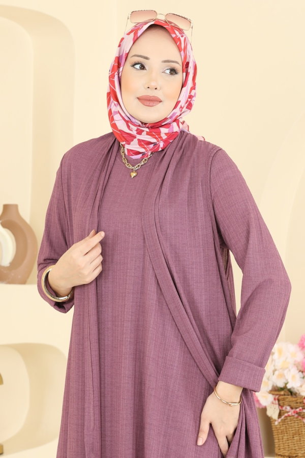 ♡♡♡ Salaş Yelekli İkili Takım 6370ZNNK1102 Koyu Gül Kurusu - Moda Selvim