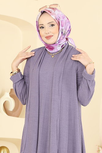 moda selvim Salaş Yelekli İkili Takım 6370ZNNK1102 Lila - Thumbnail