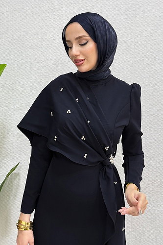 moda selvim Şalı Ayrı Taşlı Abiye 4725ALGK1170 Koyu Laci - Thumbnail