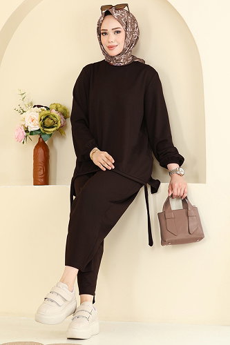 moda selvim Şalvar Pantalonlu 2 li Takım 5650ZNNK1102 Acı Kahve - Thumbnail