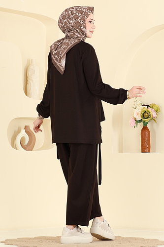 moda selvim Şalvar Pantalonlu 2 li Takım 5650ZNNK1102 Acı Kahve - Thumbnail
