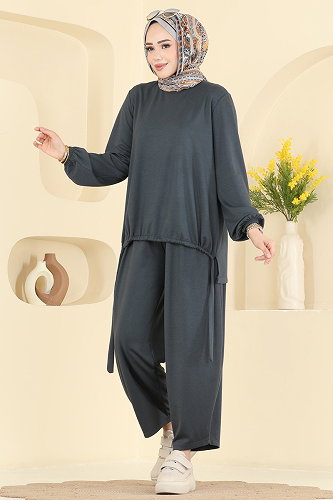 moda selvim Şalvar Pantalonlu 2 li Takım 5650ZNNK1102 Antrasit - Thumbnail