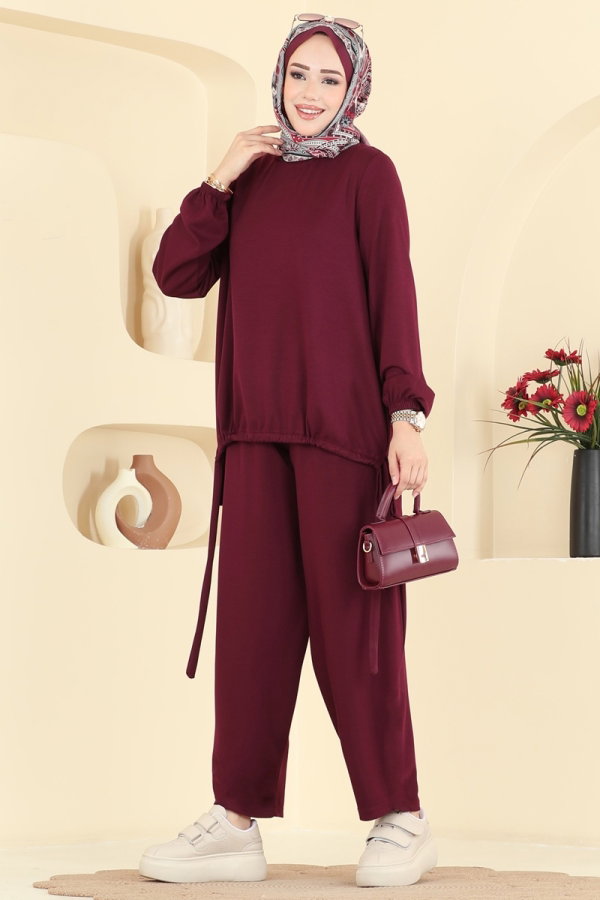 Modaselvim Kombin Şalvar Pantalonlu 2 li Takım 5650ZNNK1102 Bordo