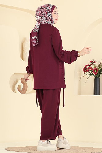 moda selvim Şalvar Pantalonlu 2 li Takım 5650ZNNK1102 Bordo - Thumbnail