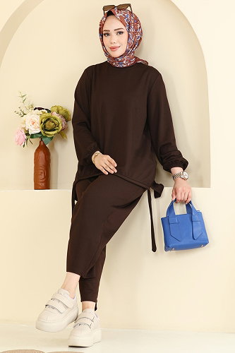 moda selvim Şalvar Pantalonlu 2 li Takım 5650ZNNK1102 Kahve - Thumbnail
