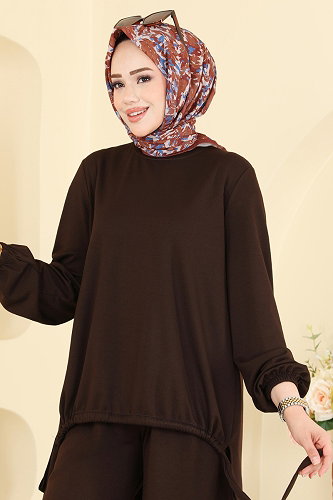 moda selvim Şalvar Pantalonlu 2 li Takım 5650ZNNK1102 Kahve - Thumbnail
