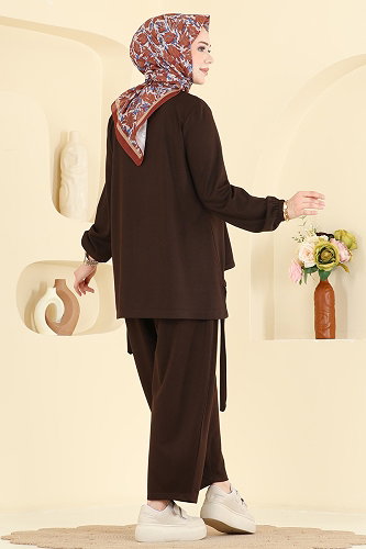 moda selvim Şalvar Pantalonlu 2 li Takım 5650ZNNK1102 Kahve - Thumbnail
