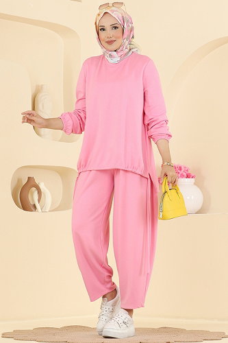 moda selvim Şalvar Pantalonlu 2 li Takım 5650ZNNK1102 Pembe - Thumbnail