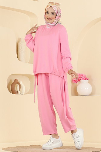 moda selvim Şalvar Pantalonlu 2 li Takım 5650ZNNK1102 Pembe - Thumbnail