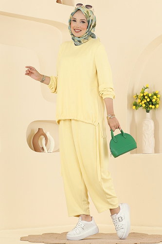 moda selvim Şalvar Pantalonlu 2 li Takım 5650ZNNK1102 Sarı - Thumbnail