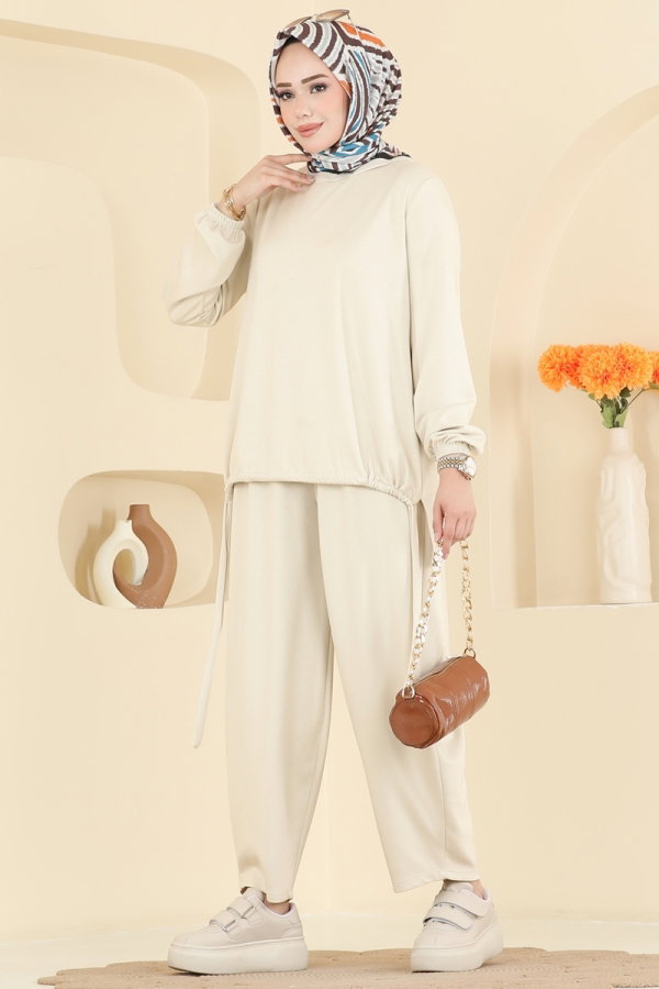 Modaselvim Kombin Şalvar Pantalonlu 2 li Takım 5650ZNNK1102 Taş