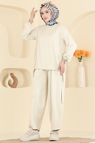 moda selvim Şalvar Pantalonlu 2 li Takım 5650ZNNK1102 Taş - Thumbnail