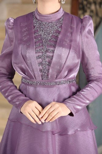 moda selvim Samyeli Organze Abiye 5379AB368 Lila - Thumbnail