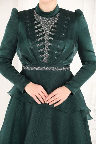 moda selvim Samyeli Organze Abiye 5379AB368 Zümrüt - Thumbnail
