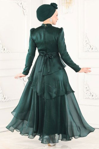 moda selvim Samyeli Organze Abiye 5379AB368 Zümrüt - Thumbnail