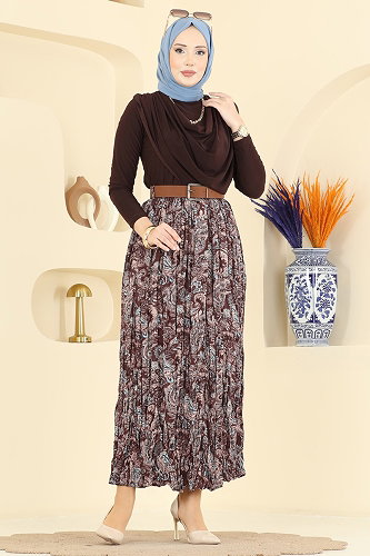 moda selvim Sandy Bluz Etekli Takım 1377ANT466 Kahve - Thumbnail