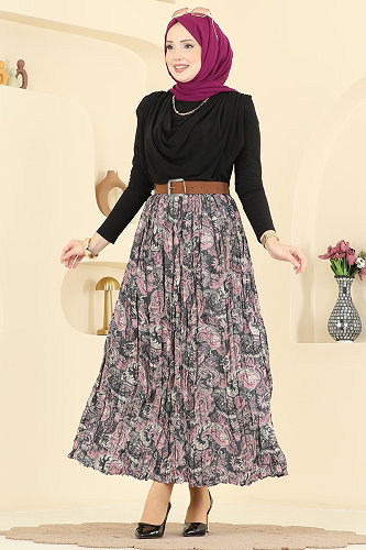 moda selvim Sandy Bluz Etekli Takım 1377ANT466 Siyah - Thumbnail