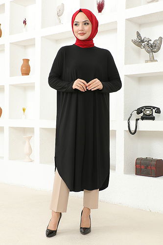 moda selvim Sandy Tesettür Tunik MSL2002-M Siyah - Thumbnail
