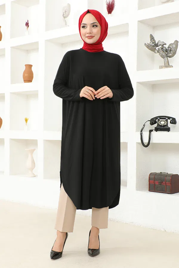 Modaselvim SEPETTE NET %20+%20 İNDİRİM Sandy Tesettür Tunik MSL2002-M Siyah
