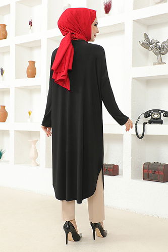 moda selvim Sandy Tesettür Tunik MSL2002-M Siyah - Thumbnail