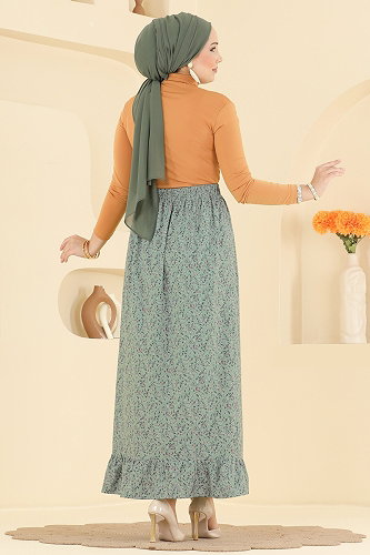 moda selvim Sarmaşık Desen Jesica Etek 136NZRK1200 Mint - Thumbnail