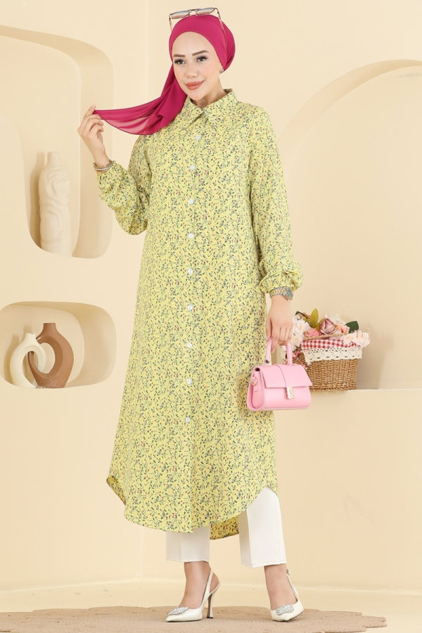 Modaselvim Tunik Sarmaşık Desen Jesica Tunık 214NZRK1200 Sarı