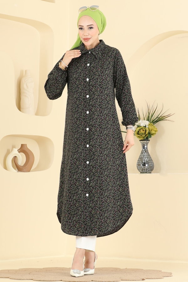 Modaselvim Tunik Sarmaşık Desen Jesica Tunık 214NZRK1200 Siyah
