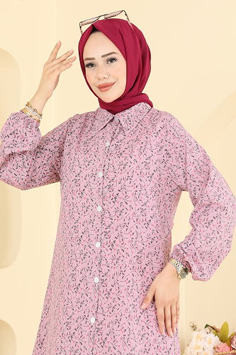 moda selvim Sarmaşık Desen Jesika Tunik 214NZRK1200 Gül Kurusu - Thumbnail