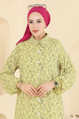 moda selvim Sarmaşık Desen Jesika Tunik 214NZRK1200 Sarı - Thumbnail