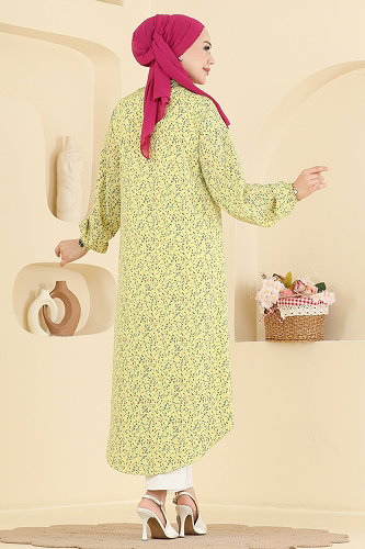 moda selvim Sarmaşık Desen Jesika Tunik 214NZRK1200 Sarı - Thumbnail