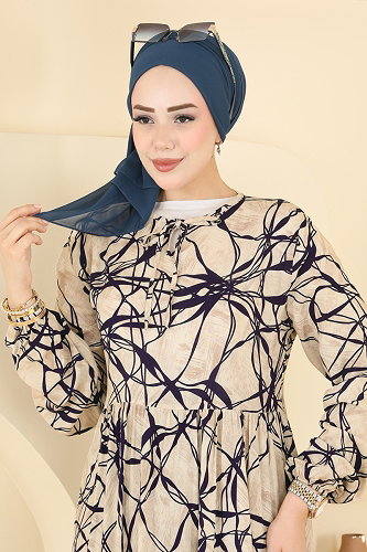 moda selvim Sarmaşık Desen Viskon Elbise 037MR1078 Desen 3 - Thumbnail