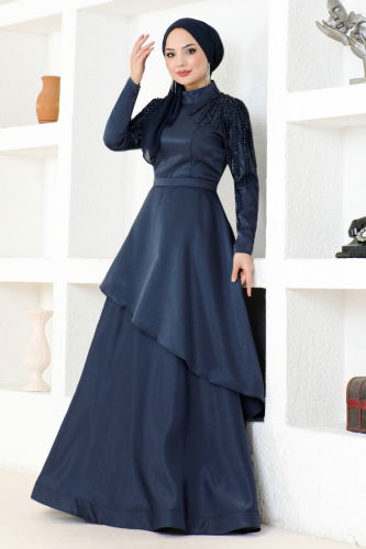 ⑧しるく様オーダーページ Satin Evening Dress with Folded Skirt MDY4958-M Lilac - Moda