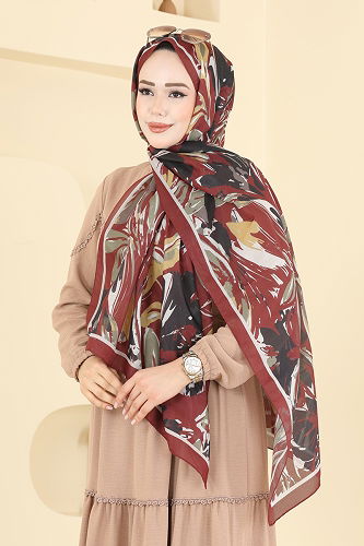 moda selvim Scarf 003AFV475 Burgundy & Black - Thumbnail