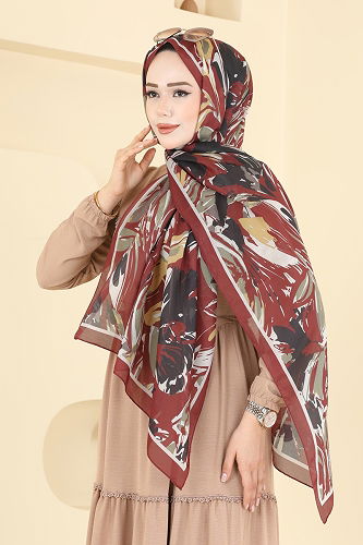 moda selvim شال خمري و أسود 003AFV475 - Thumbnail