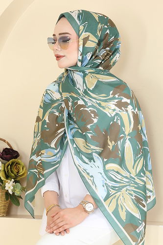 moda selvim Scarf 003AFV475 Mint & Brown - Thumbnail