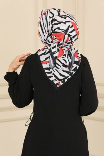 moda selvim Scarf 116IPK758 Black&Pomegranate Flower - Thumbnail