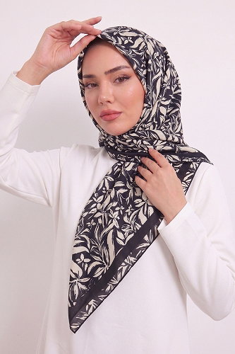 moda selvim إشارب سكري واسود 120AFV475 - Thumbnail