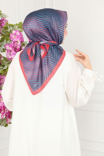 moda selvim Scarf 123IPK758 Coral & Indigo - Thumbnail