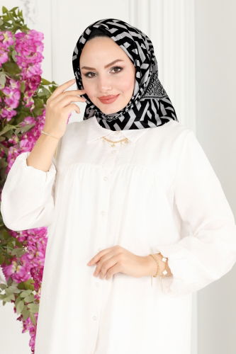 moda selvim Scarf 125IPK758 Gray&Black - Thumbnail