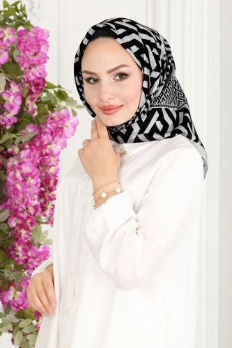 moda selvim Scarf 125IPK758 Gray&Black - Thumbnail