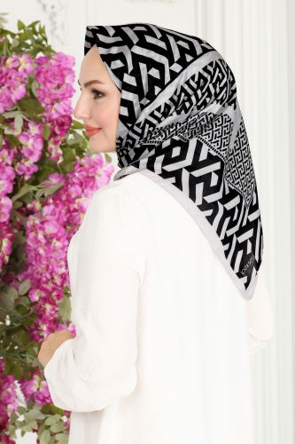 moda selvim Scarf 125IPK758 Gray&Black - Thumbnail