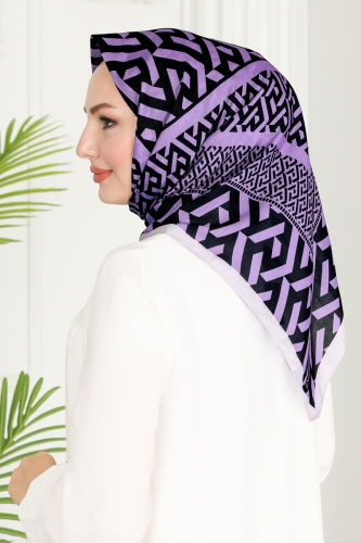 moda selvim Scarf 125IPK758 Lilac&Black - Thumbnail