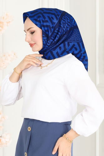 moda selvim Scarf 125IPK758 Saks&Navy - Thumbnail