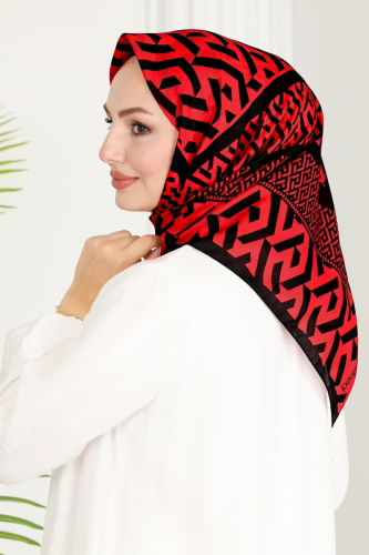 moda selvim Scarf 125IPK758 Vermilion & Black - Thumbnail