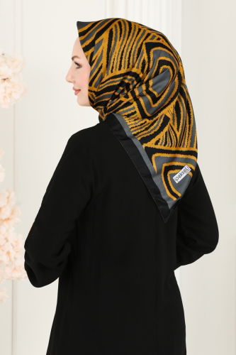 moda selvim Scarf 126IPK758 Anthracite & Mustard - Thumbnail