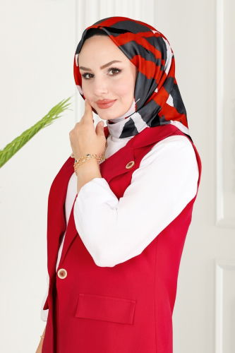 moda selvim Scarf 127IPK758 Anthracite & Pomegranate Blossom - Thumbnail