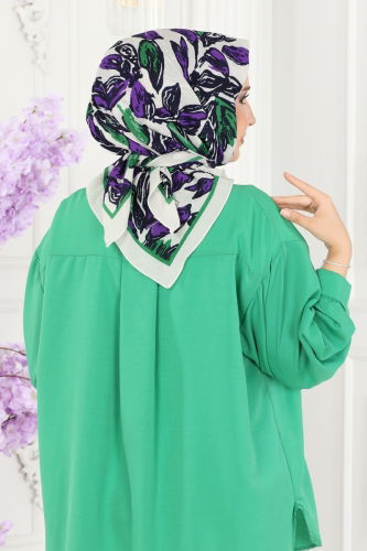 moda selvim Scarf 129IPK758 Ecru&Purple - Thumbnail