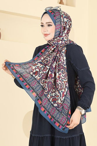 moda selvim شال أزرق وليلكي 1305AFV475 - Thumbnail