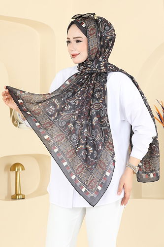 moda selvim Scarf 1305AFV475 Burgundy & Black - Thumbnail