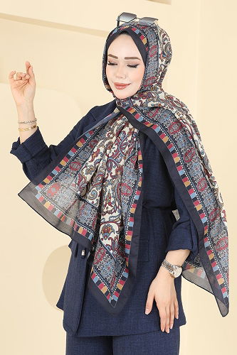 moda selvim Scarf 1305AFV475 Navy Blue - Thumbnail